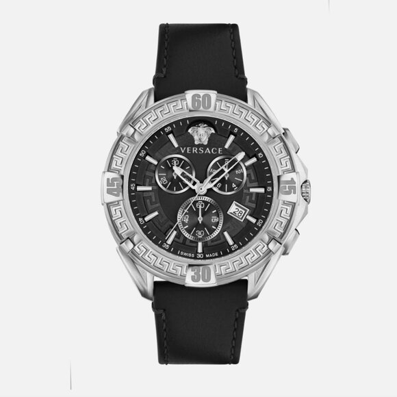 Versace Men's Greca 46mm Black Strap Watch